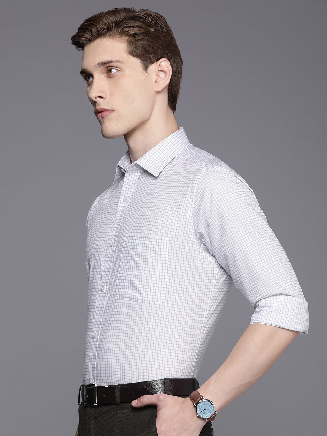 Raymond Pure Cotton Slim Fit Checked Formal Shirt