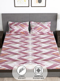 Story@home White & Pink Geometric 180 TC Queen Bedsheet with 2 Pillow Covers