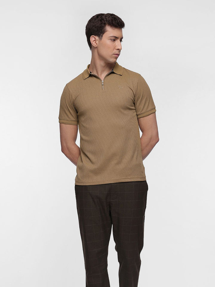 French Connection Self-Design Textured Polo Collar T-shirt