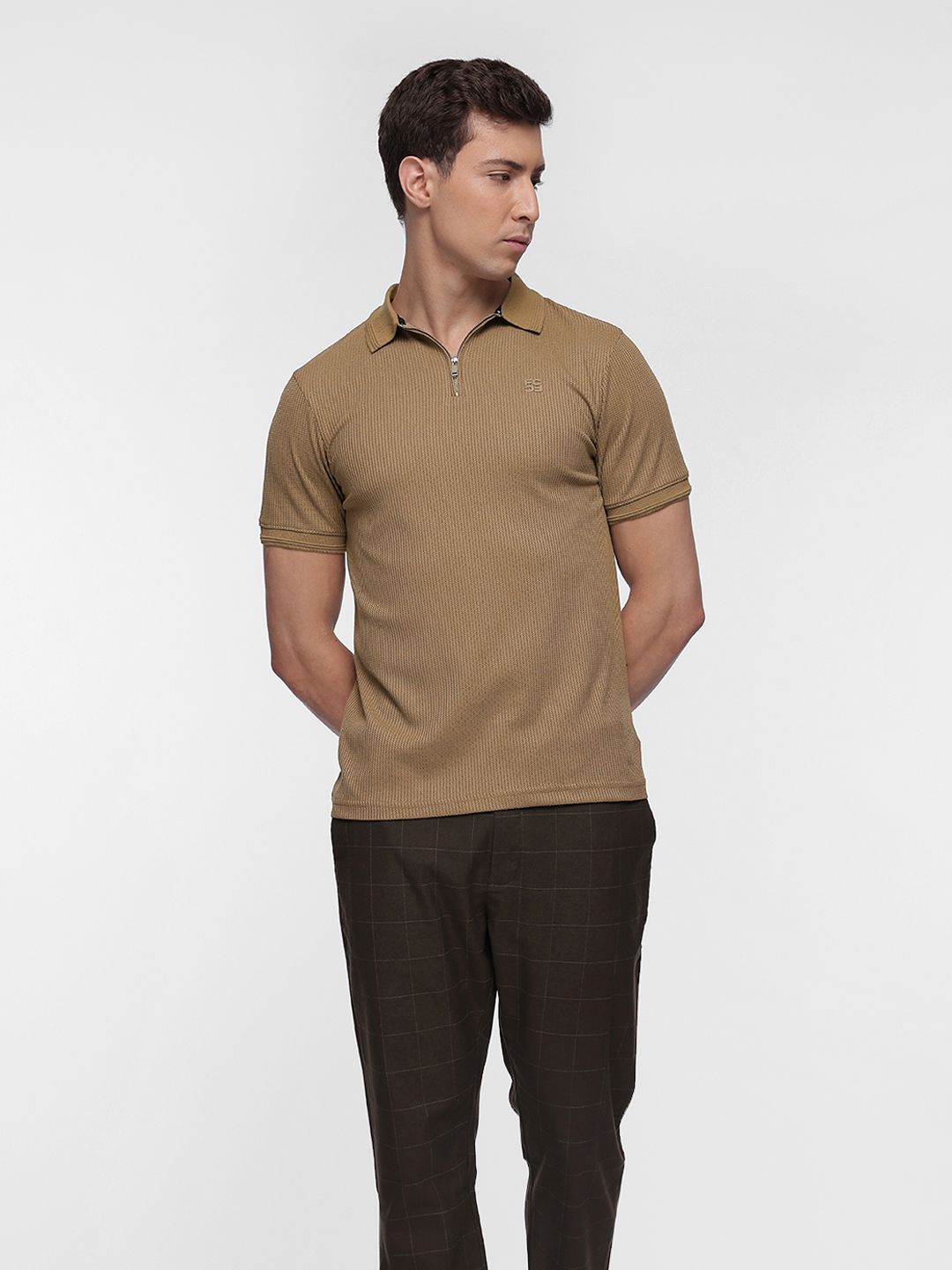 French Connection Self-Design Textured Polo Collar T-shirt