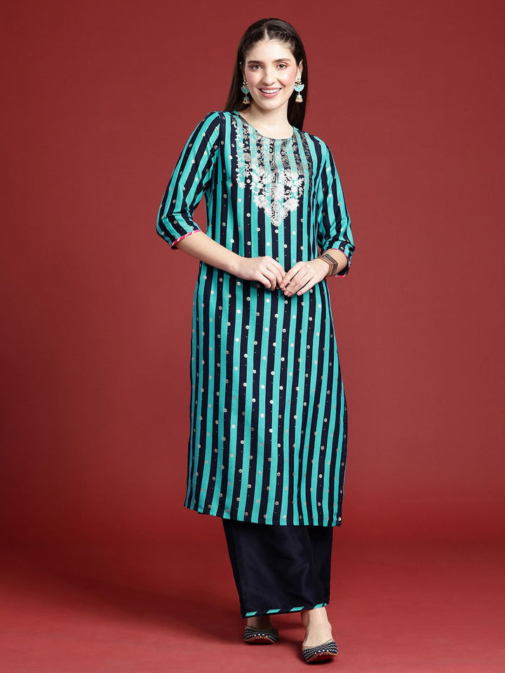 Anouk Striped Kurta with Palazzos & Dupatta