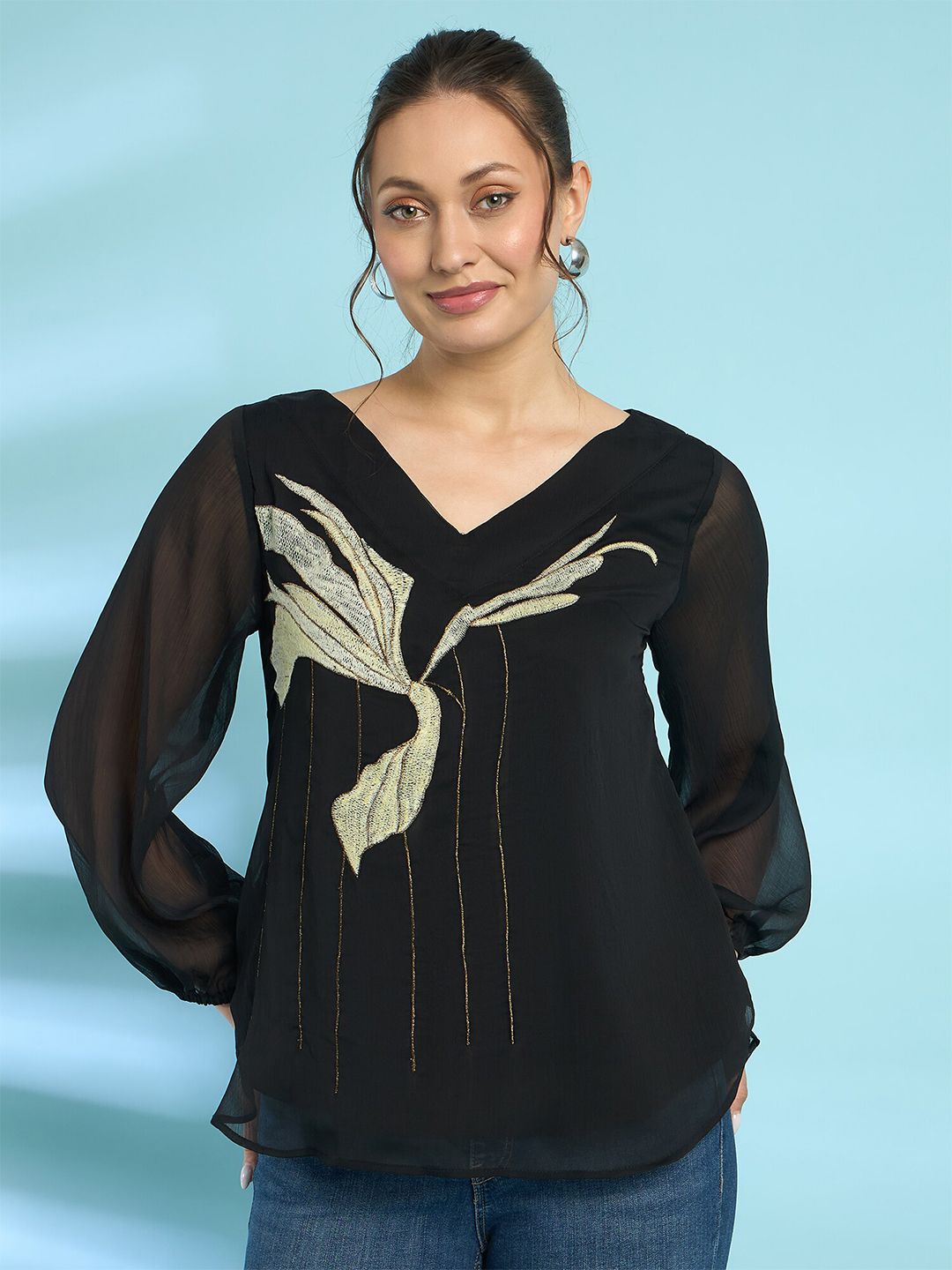 Antheaa Embroidered Chiffon Top