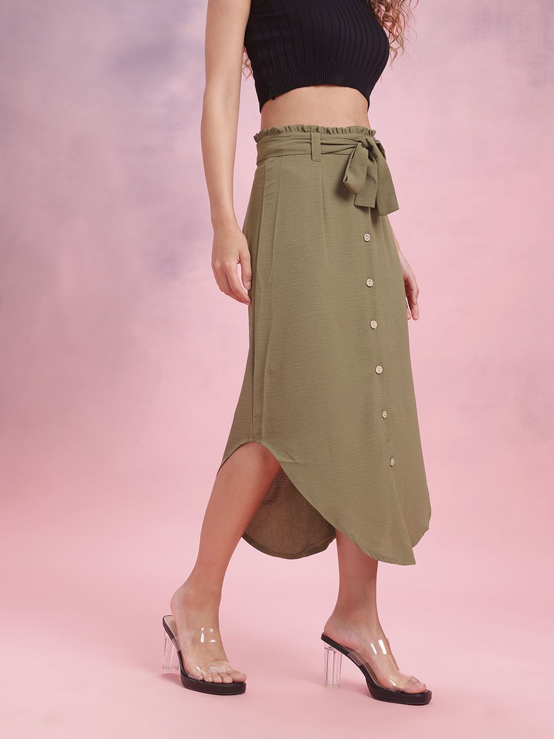 DressBerry Button Detailed A-Line Midi Skirt With Belt