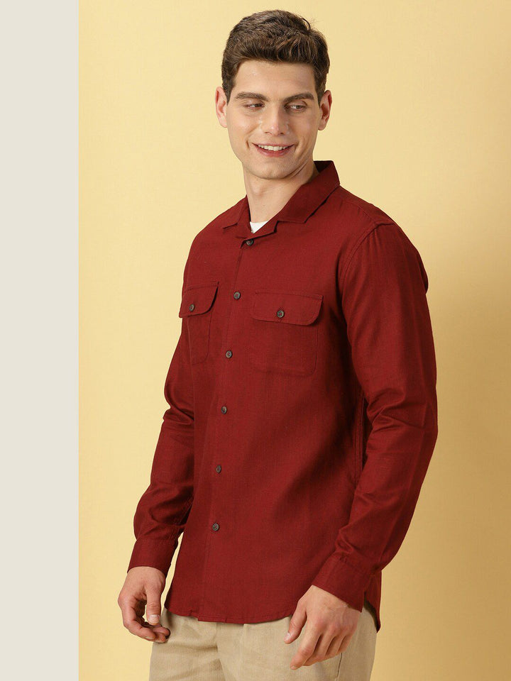 Thomas Scott Classic Cuban Collar Cotton Linen Casual Shacket