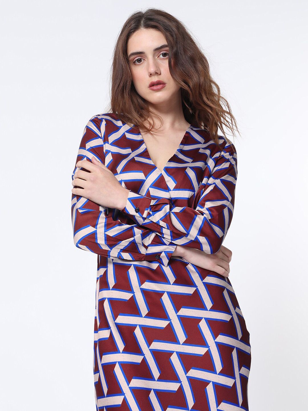 RAREISM Geo Print Overlap Front Maxi Dress