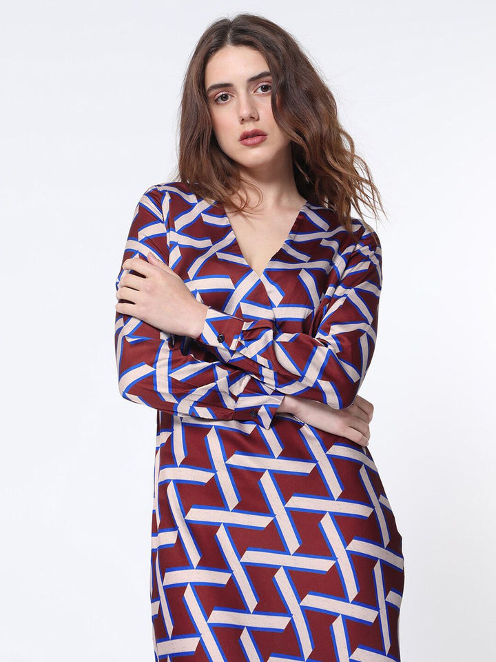 RAREISM Geo Print Overlap Front Maxi Dress