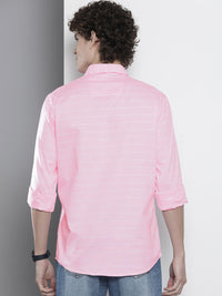 The Indian Garage Co Men Pink Slim Fit Striped Pure Cotton Casual Shirt