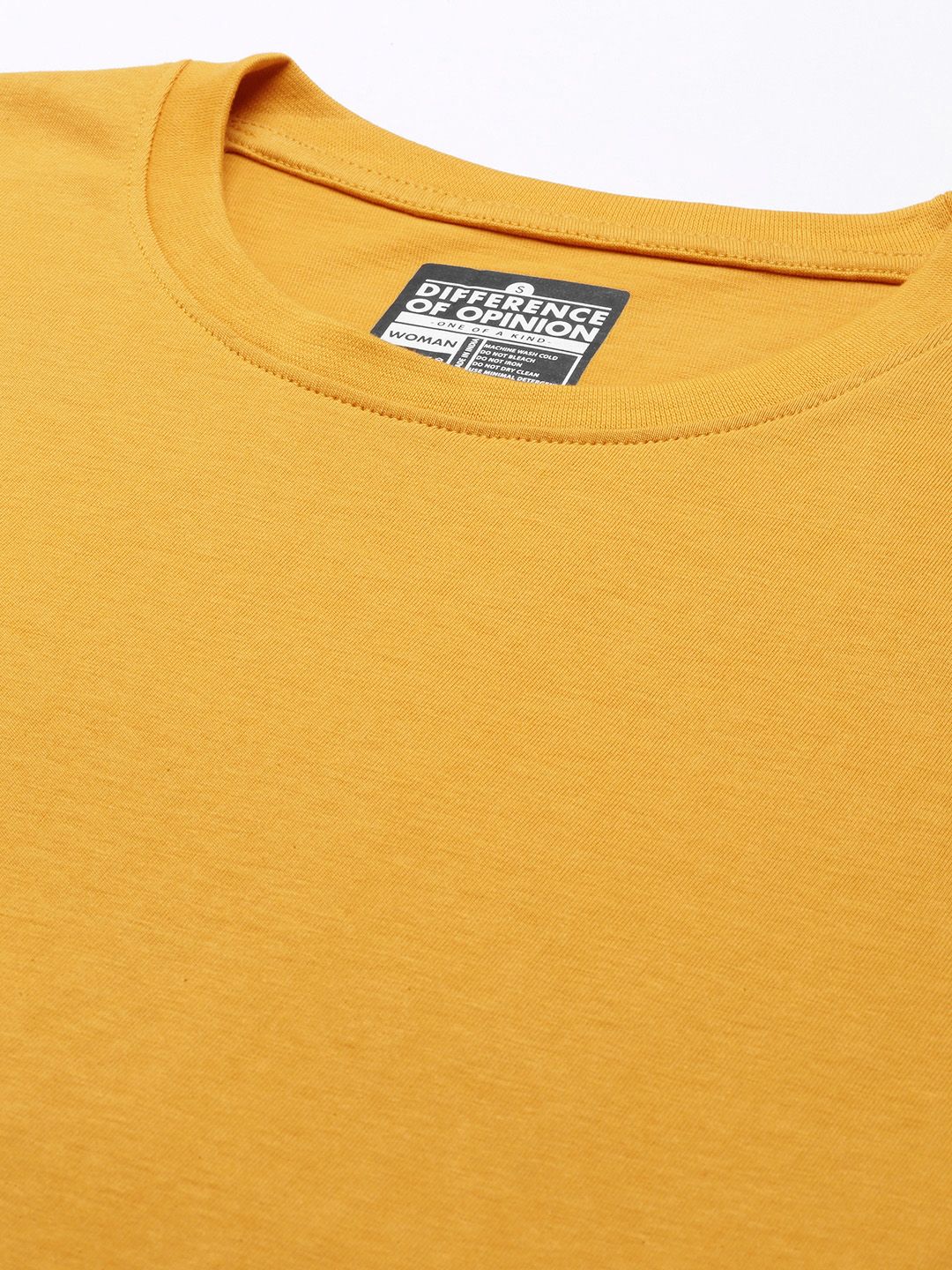 Difference of Opinion Women Mustard Yellow Solid Pure Cotton Oversized T-shirt