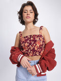 DressBerry Floral Frenzy Printed Smocked Frill Detail Crop Top