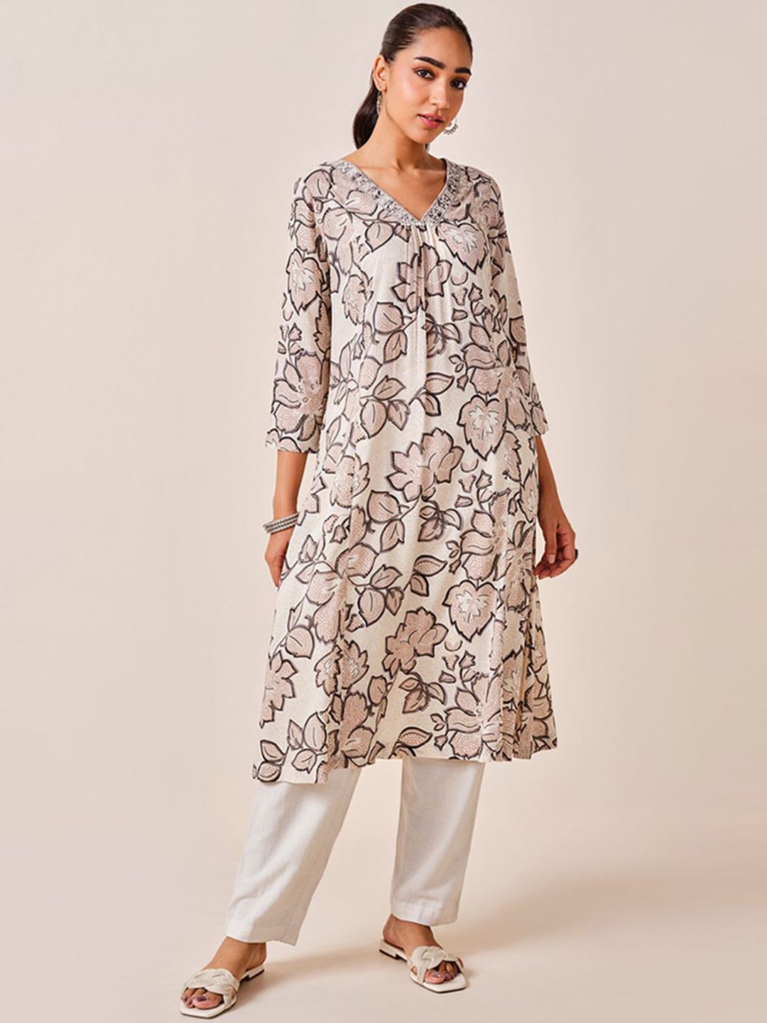Global Desi Floral Printed Angrakha A-Line Kurta