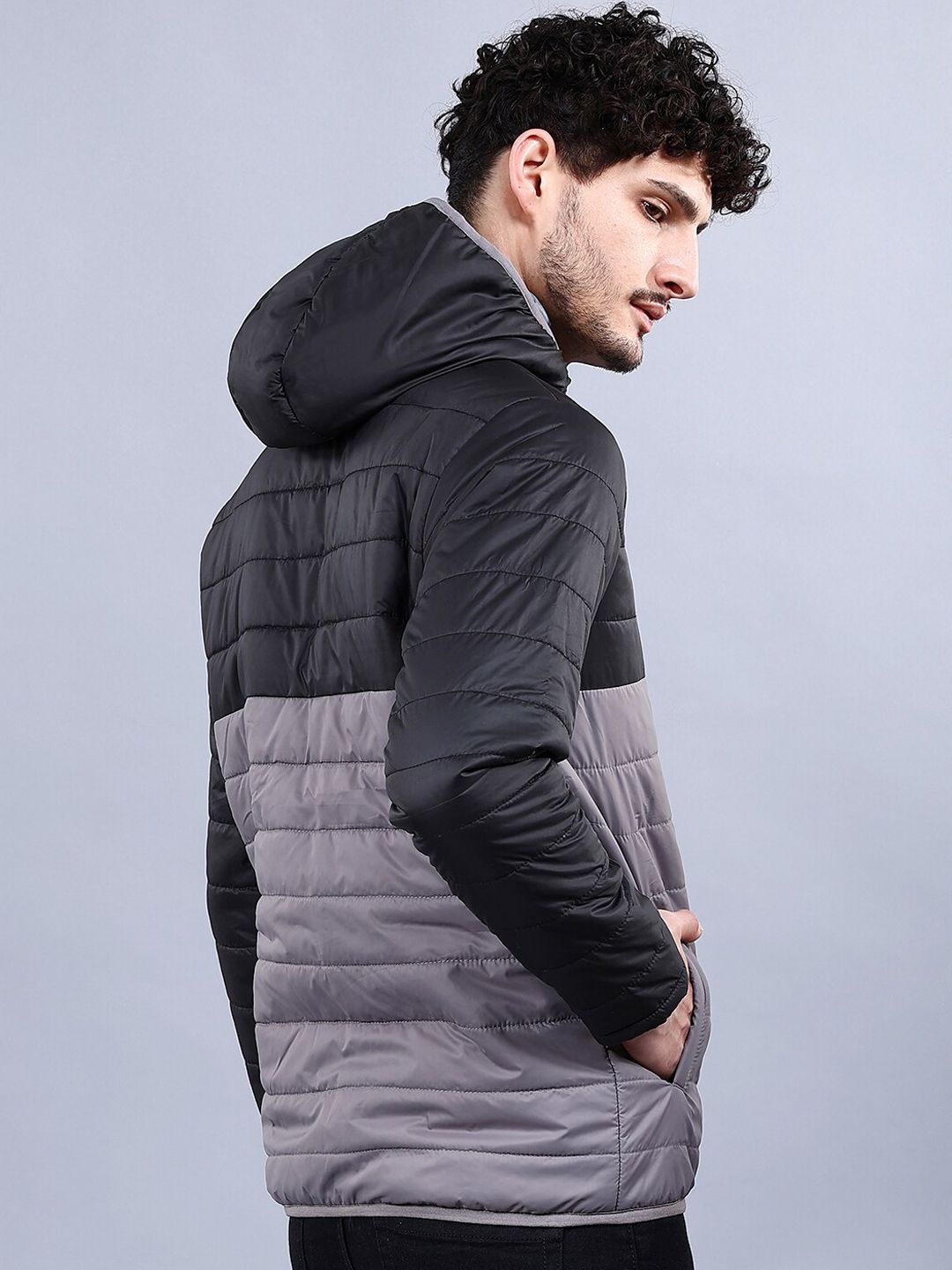 The Indian Garage Co Men Colourblock Regular Fit Hooded Puffer Jacket