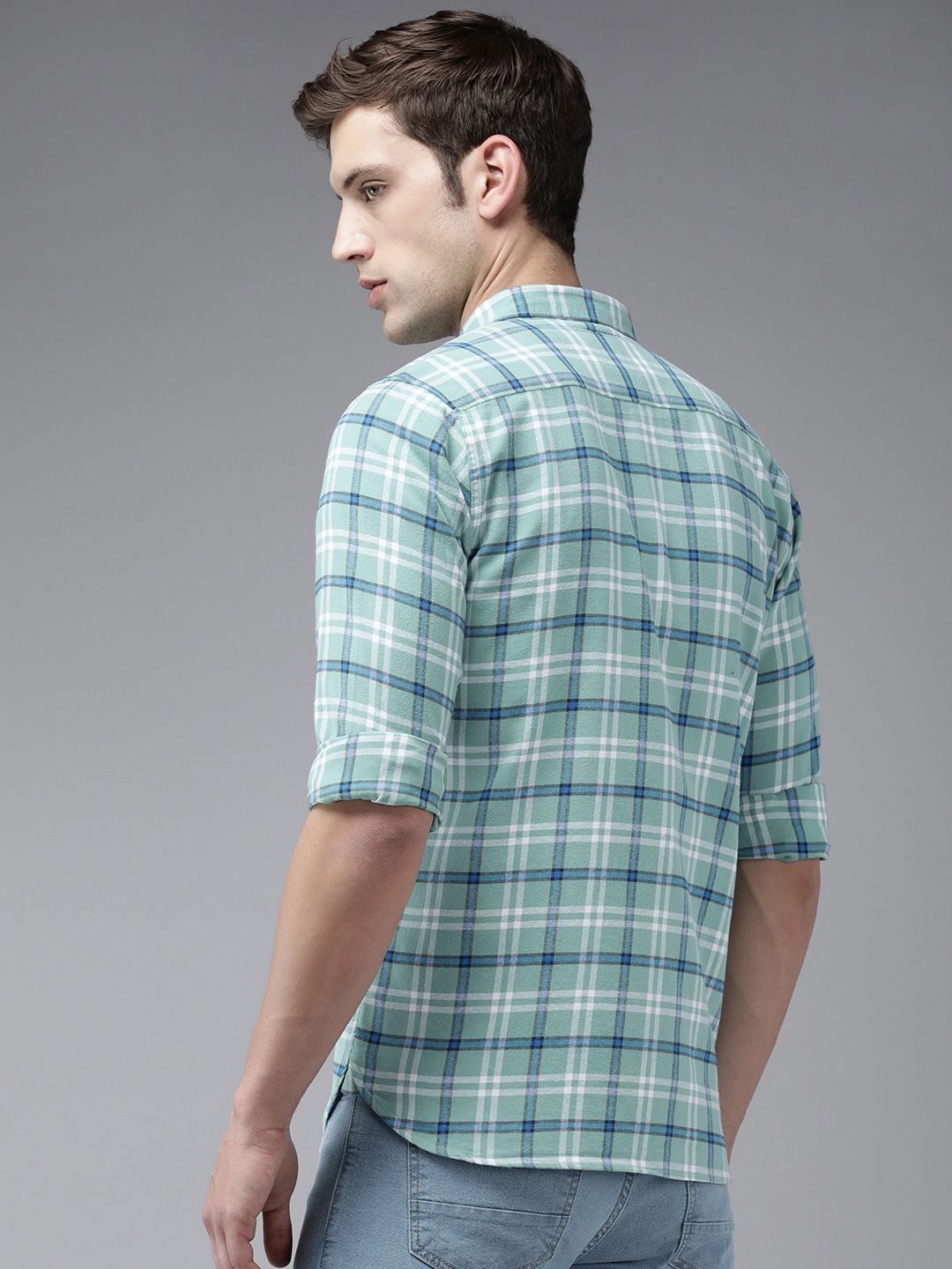 THE BEAR HOUSE Men Blue Slim Fit Tartan Checks Checked Casual Shirt
