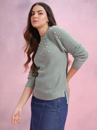 DressBerry Knitted Acrylic Pullover with Pearl Embellished