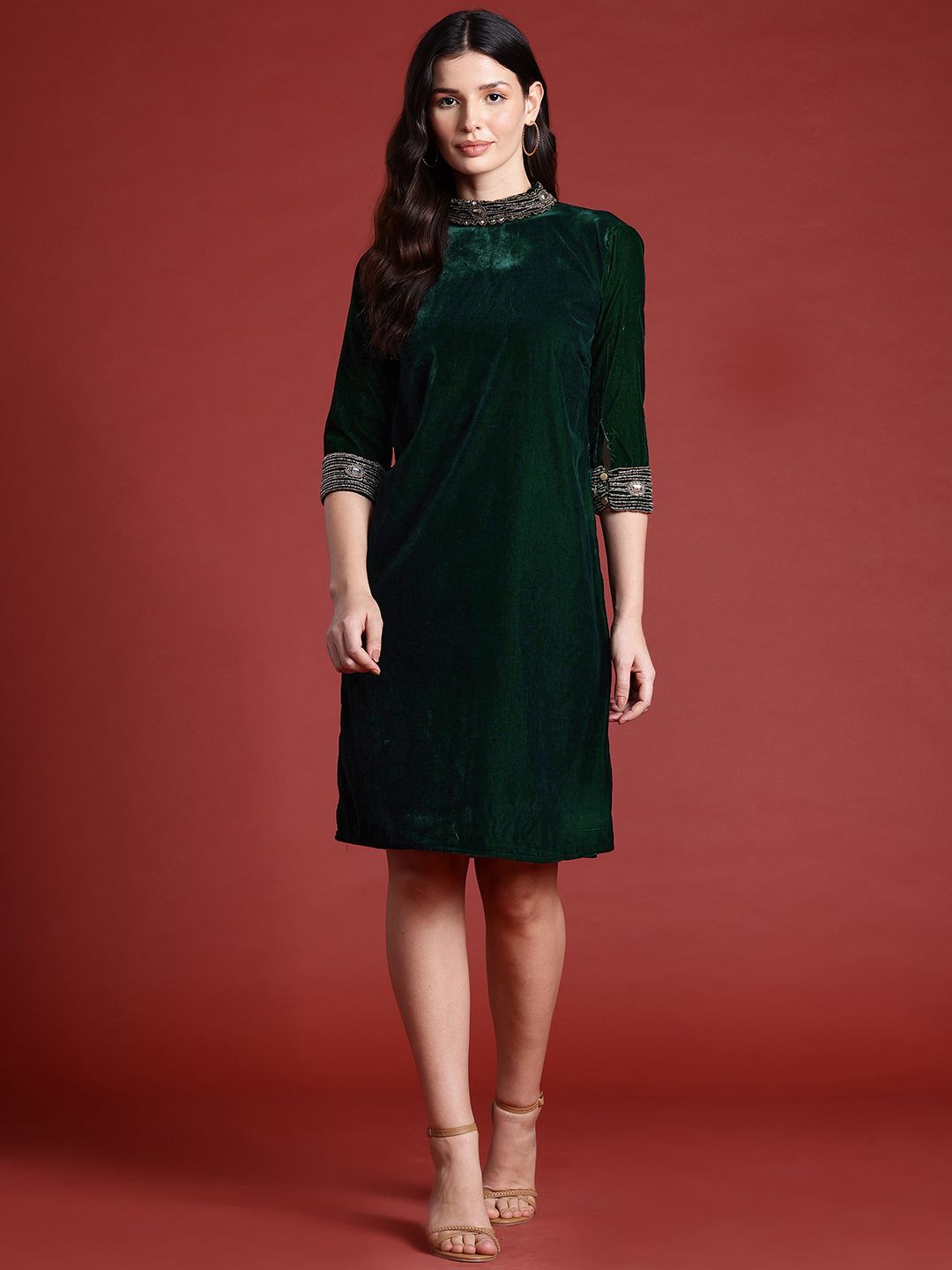 all about you Embellished Velvet Finish Sheath Dress