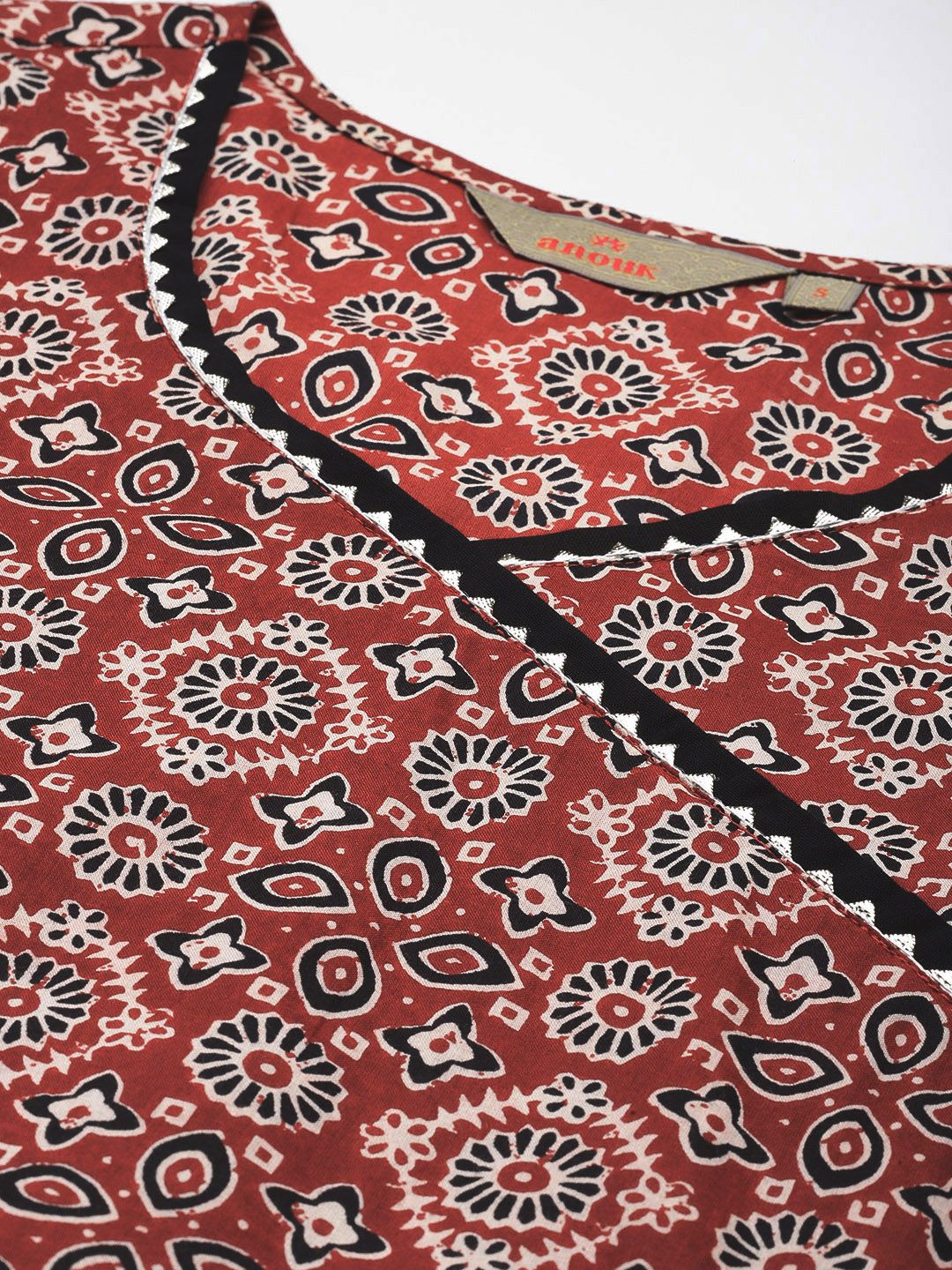 Anouk Women Ethnic Motifs Printed Angrakha Pure Cotton Kurta with Trousers & Dupatta