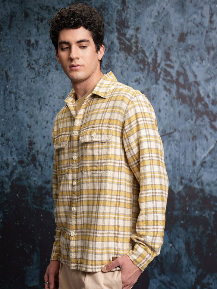 LOCOMOTIVE Textured Checked Utility Pocket Overshirt