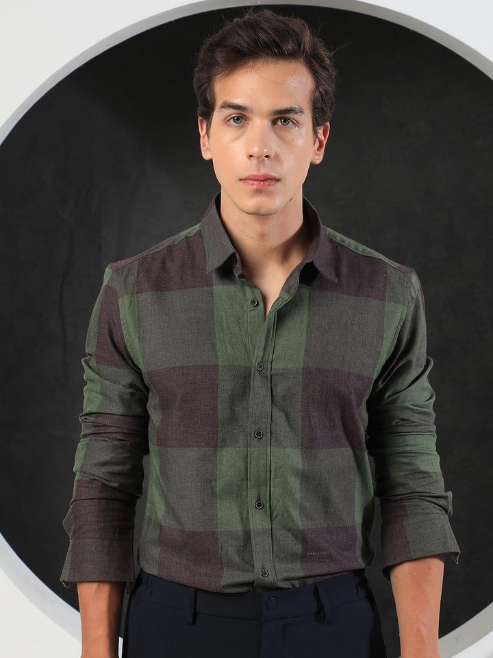 RARE RABBIT Men Beavers Slim Fit Buffalo Checked Cotton Shirt