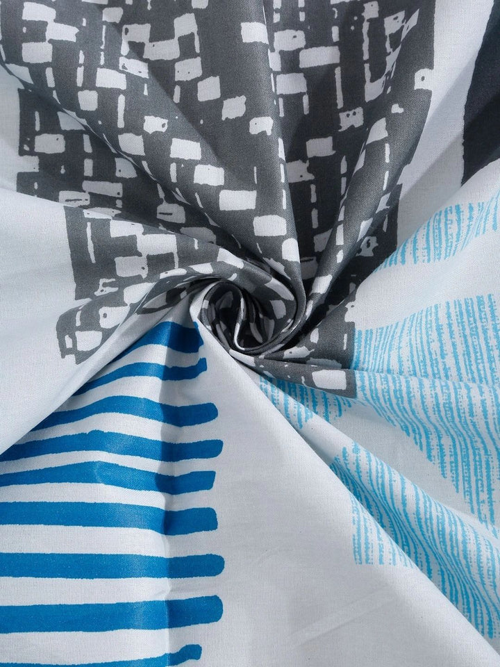 Moda Rapido X KLOTTHE Blue & Black Geometric 400 TC Single Bedsheet with 1 Pillow Covers