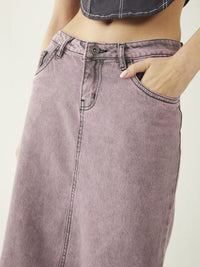 DressBerry Women Urban Vibe Back Slit Denim Faded A-Line Skirt