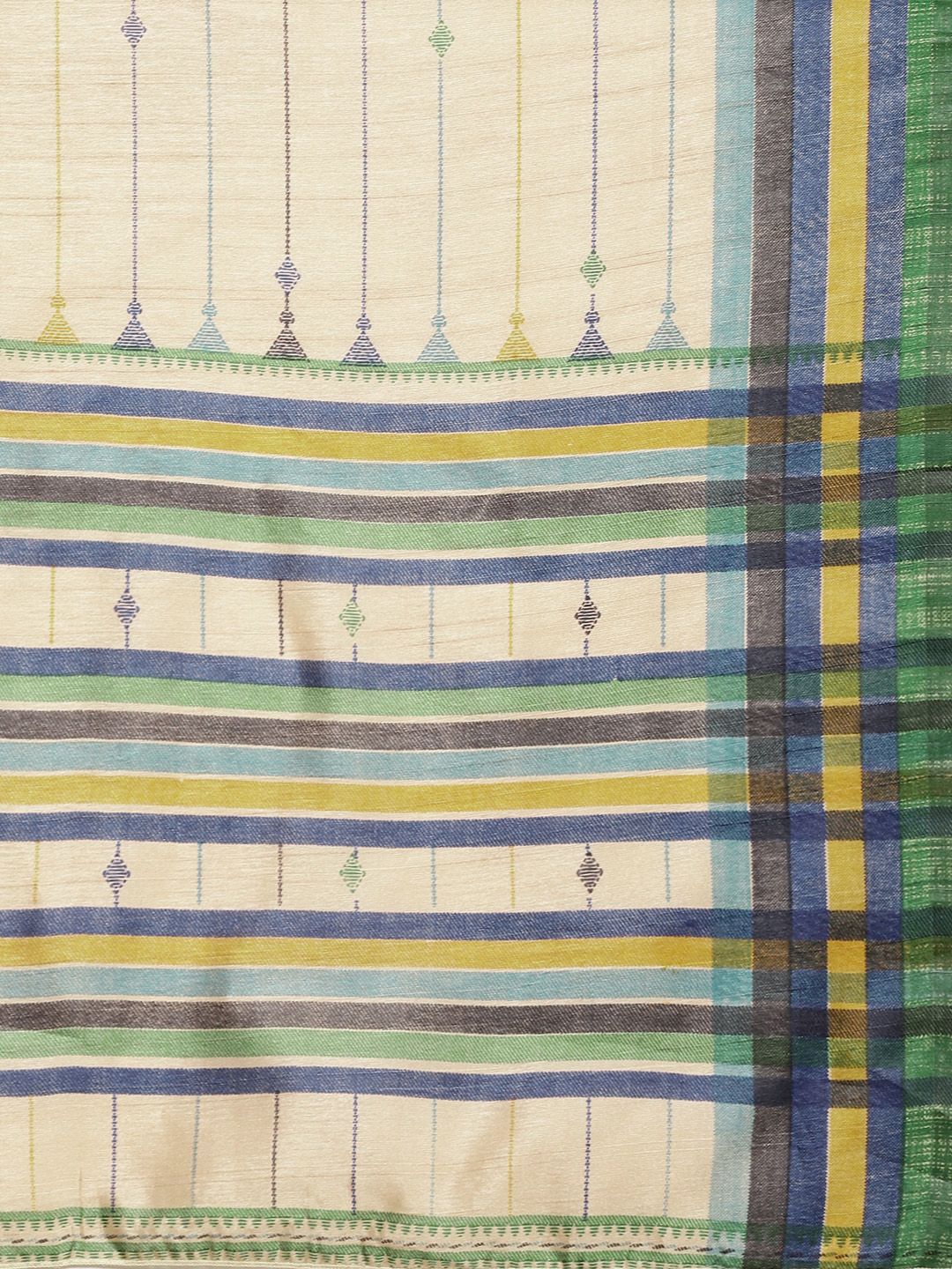 Saree mall Beige & Green Striped Art Silk Block Print Saree