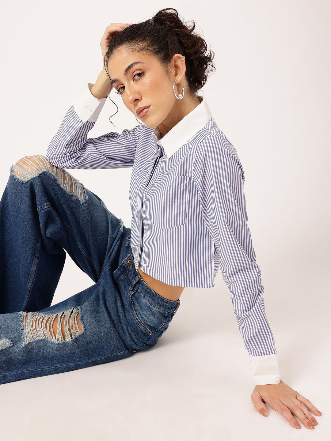 DressBerry Glam K-Style Striped Crop Shirt