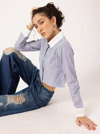 DressBerry Glam K-Style Striped Crop Shirt