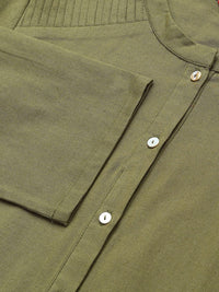W Green Mandarin Collar Cotton A-line Kurta