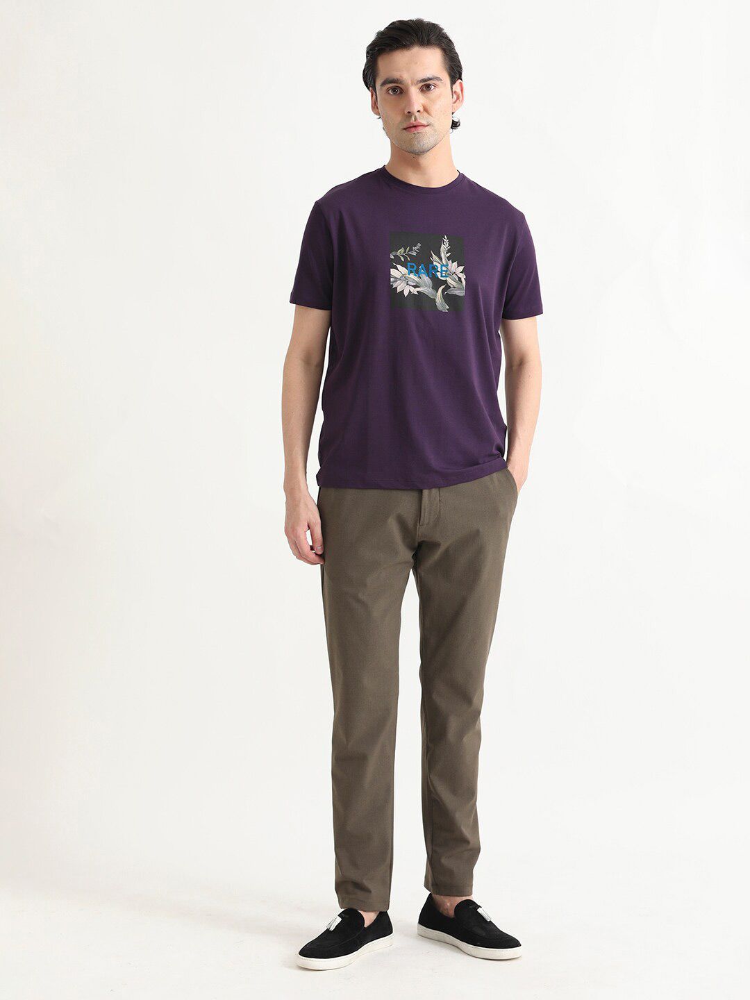RARE RABBIT Men Mant Graphic Printed Round Neck Cotton Slim Fit T-Shirt