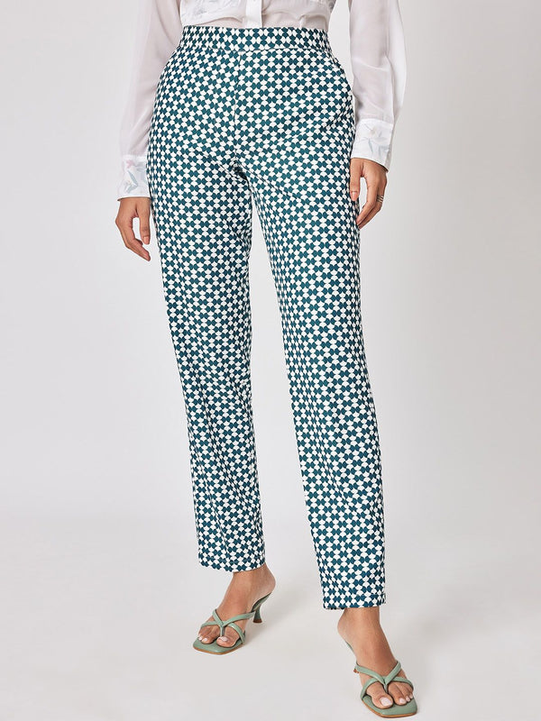 The Label Life Women Geometric Printed Relaxed Straight Leg Straight Fit Trousers