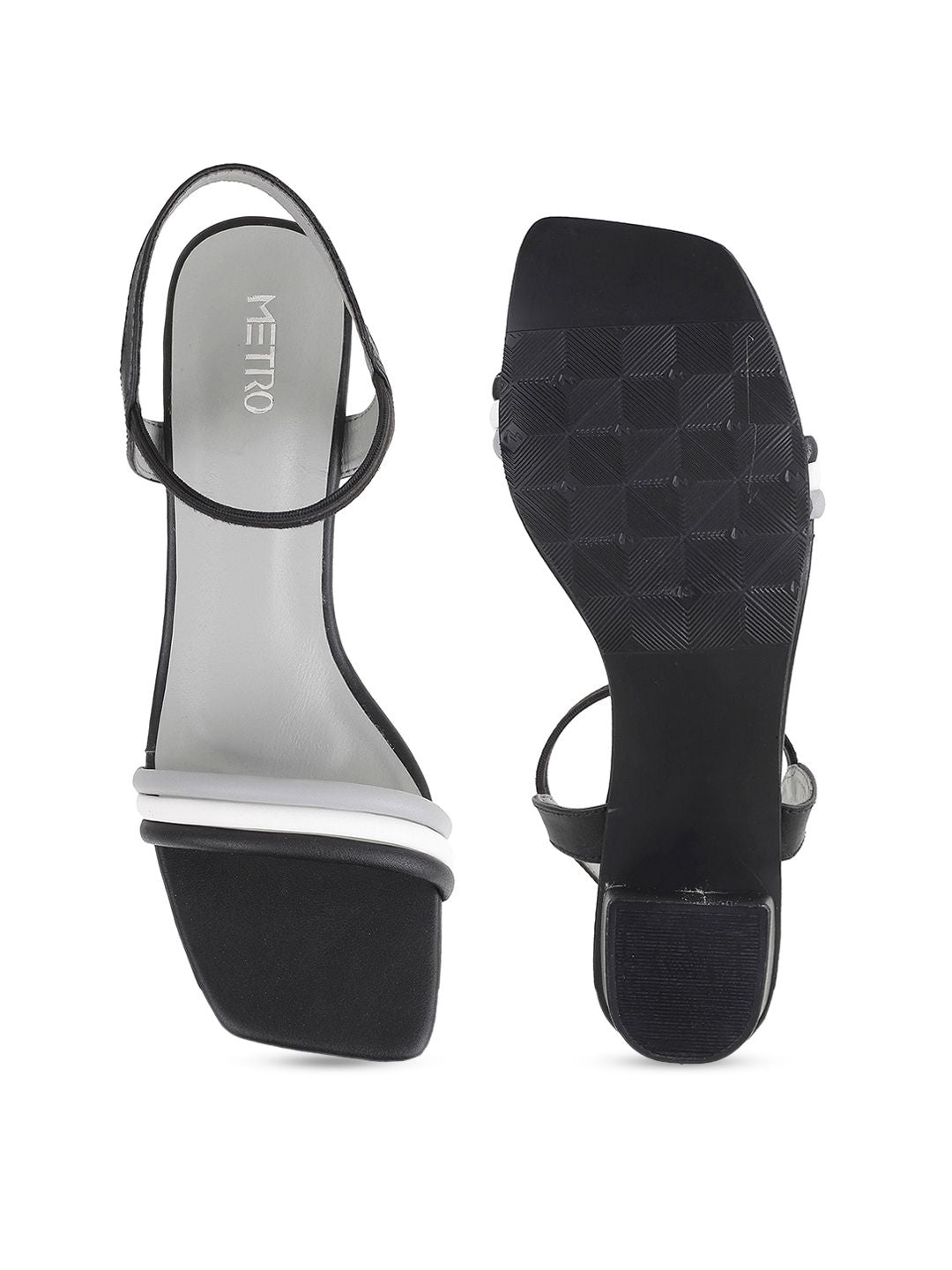 Metro Black & Grey Colourblocked Block Heels