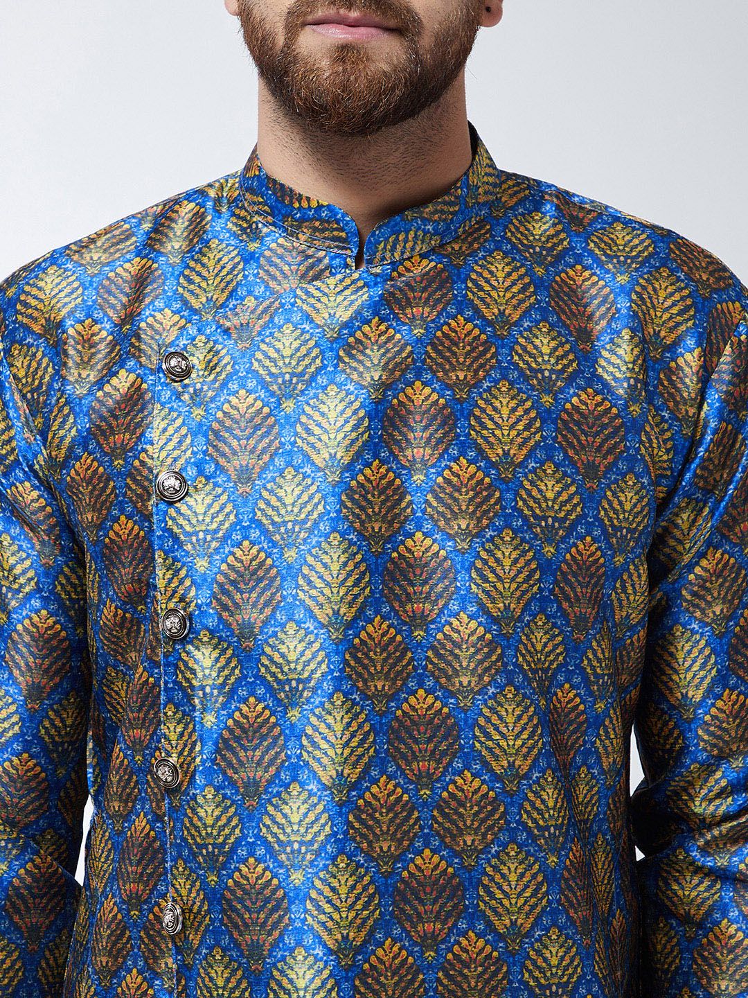 SOJANYA Men Blue & Beige Printed Straight Kurta