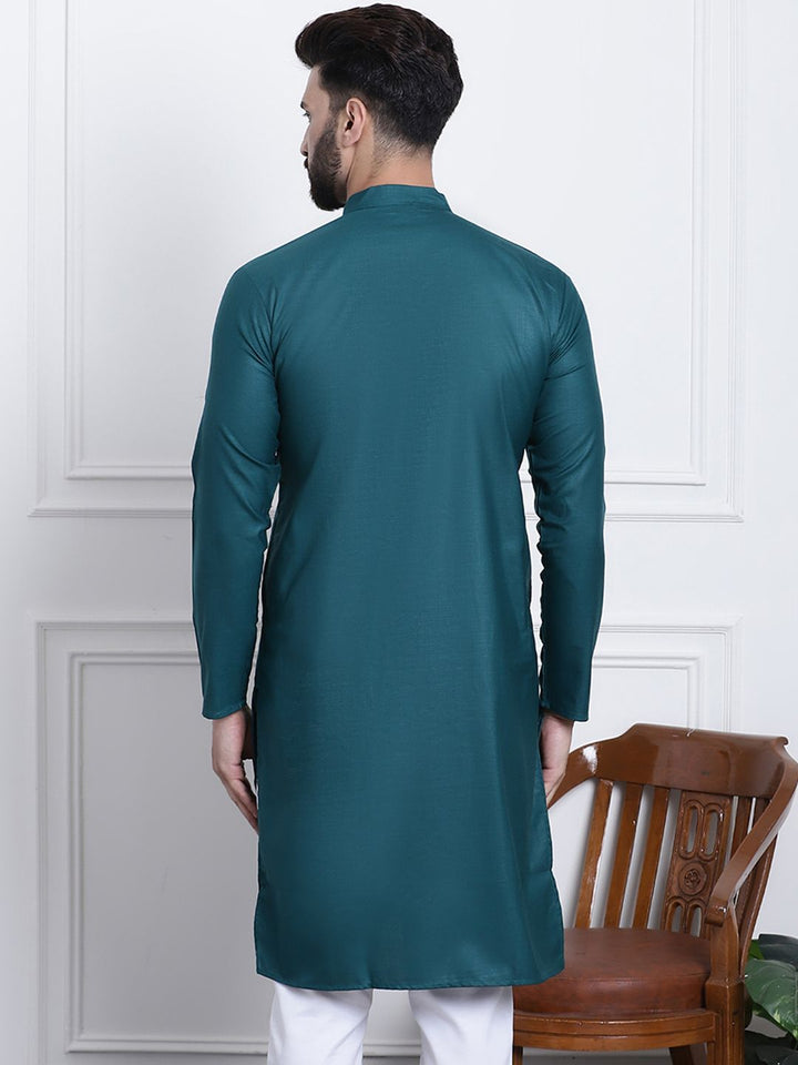 SOJANYA Men Green & Silver Pure Cotton Yoke Design Gotta Patti Kurta