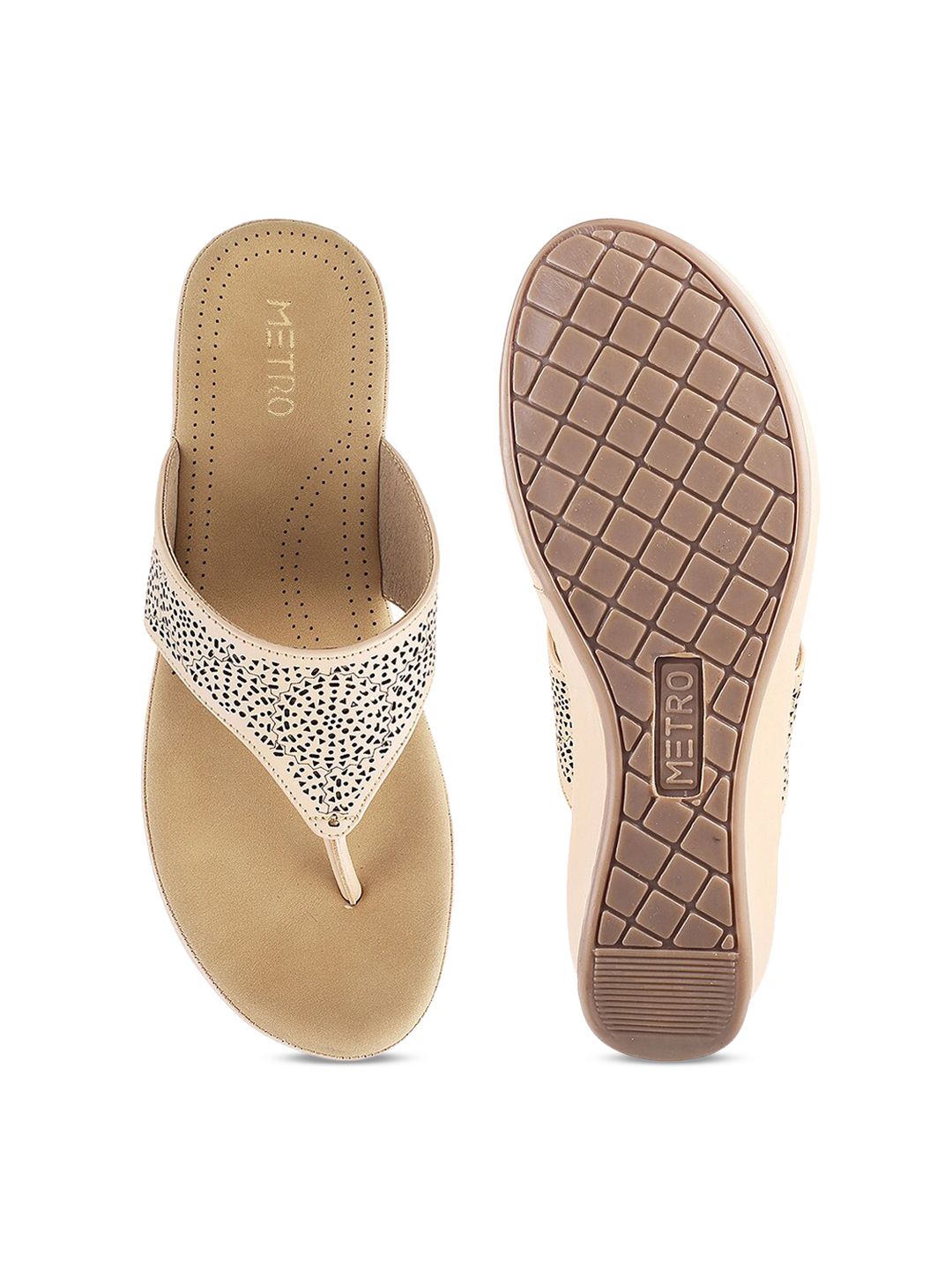 Metro Beige Comfort Sandals with Laser Cuts