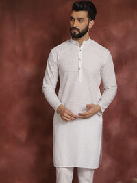 SOJANYA Band Collar Motif Etnik Benang Kerja Cotton Kurta