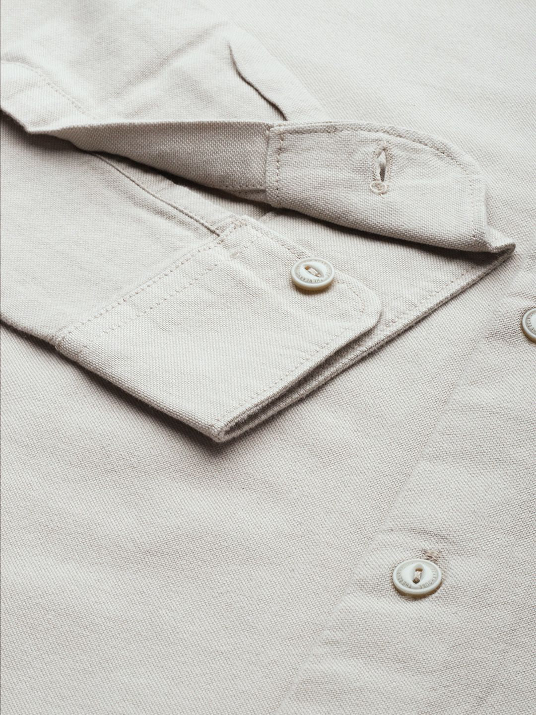 THE BEAR HOUSE Men Beige Solid Slim Fit Cotton Shirt