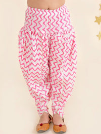 pspeaches Girls Pink Floral Striped Pure Cotton Kurti with Patiala