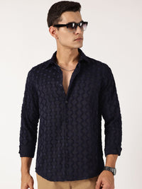 Thomas Scott Men Premium Spread Collar Textured Casual Shirt
