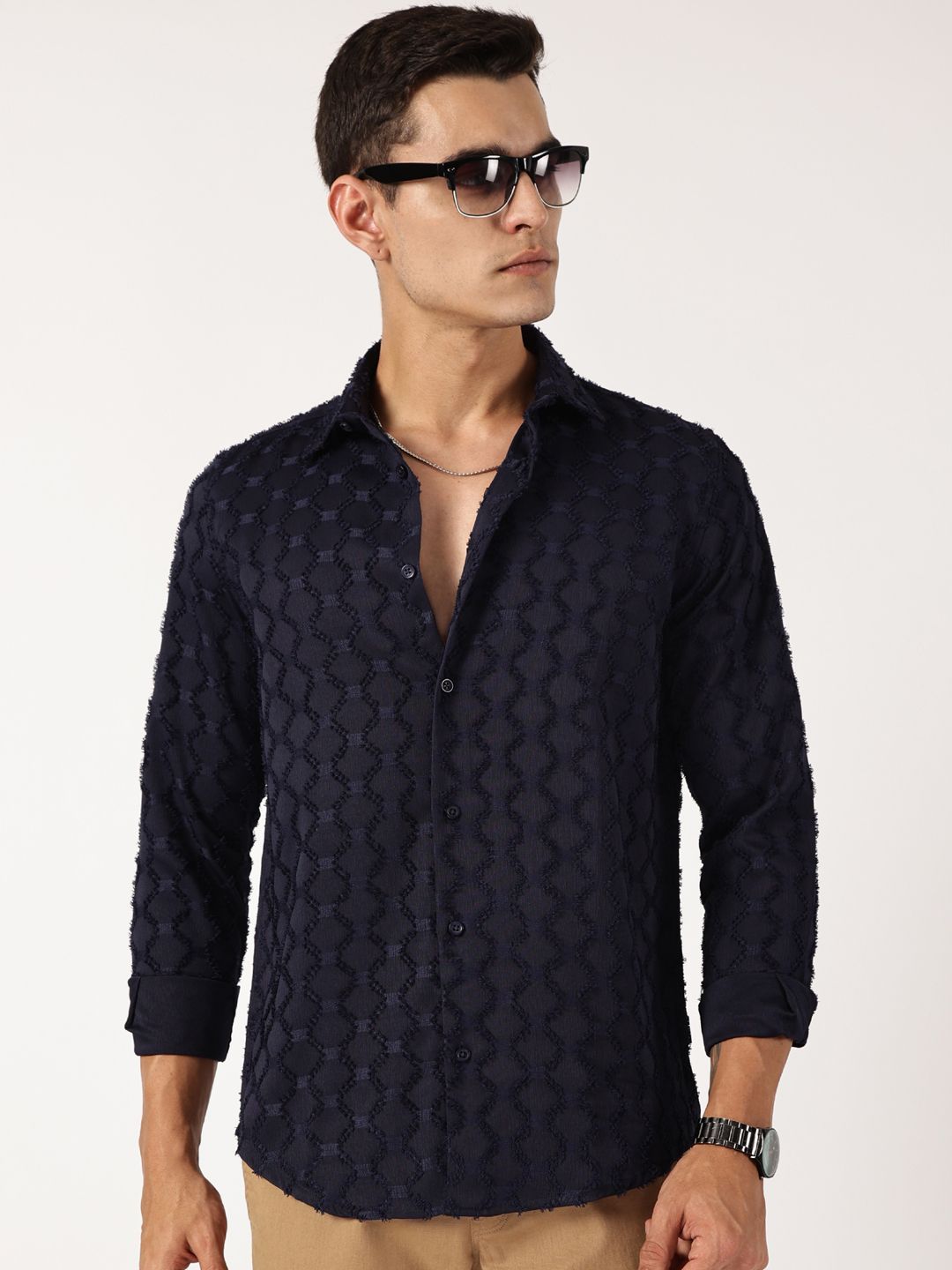 Thomas Scott Men Premium Spread Collar Textured Casual Shirt