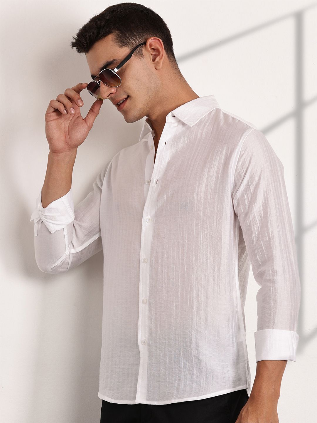 Thomas Scott Men Classic Slim Fit Opaque Casual Shirt