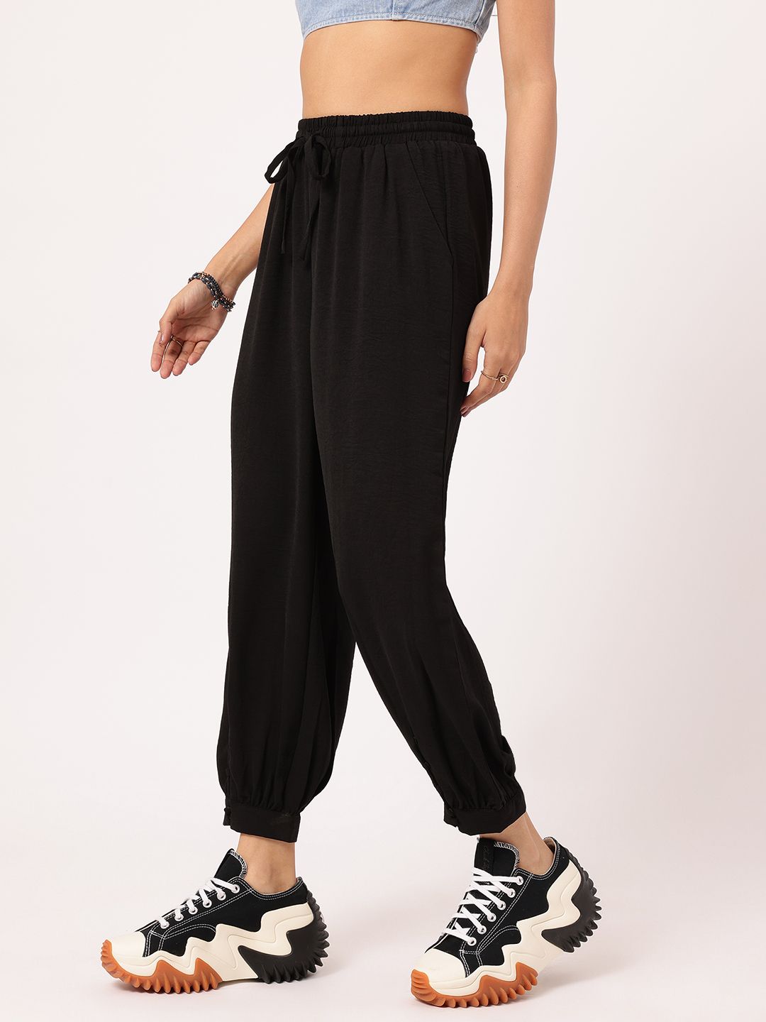 DressBerry Women Hippie Style Cropped Button-Cuffs Trousers
