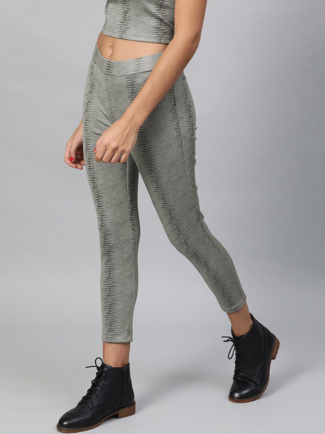 STREET 9 Women Grey Printed Skinny-Fit Treggings