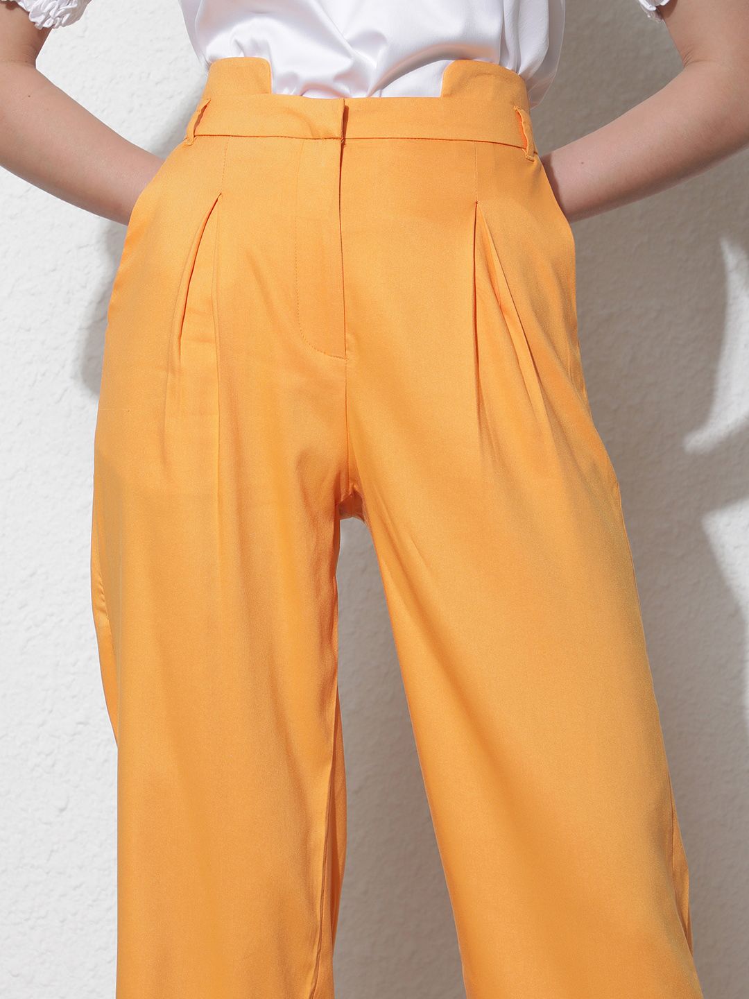RAREISM Women Slim Fit Pleated Trousers