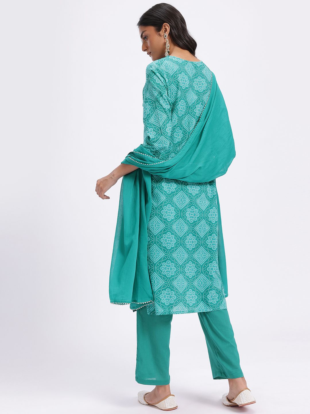 Anouk Bandhani Printed Gotta Patti Cotton Kurta with Trousers & With Dupatta
