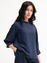 RAREISM Round Neck Cuffed Sleeves Styled Back Top
