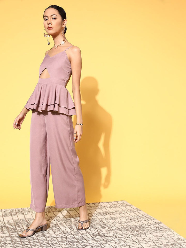 SASSAFRAS Women Elegant Lavender Solid Joyful Jumpsuit