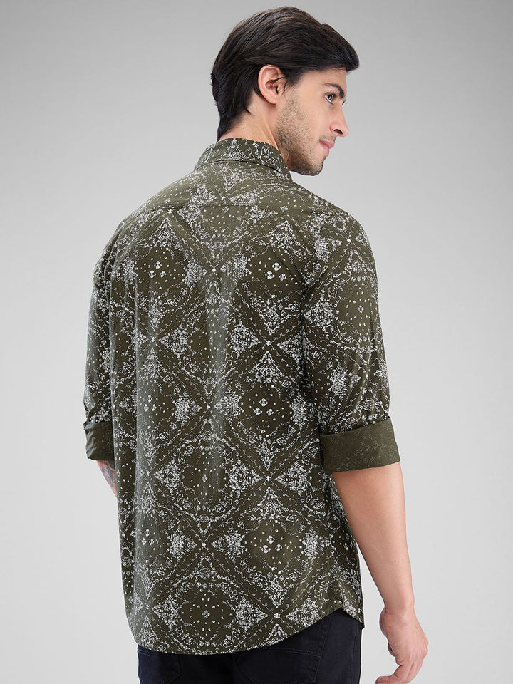 SPYKAR Men Slim Fit Abstract Opaque Printed Casual Shirt