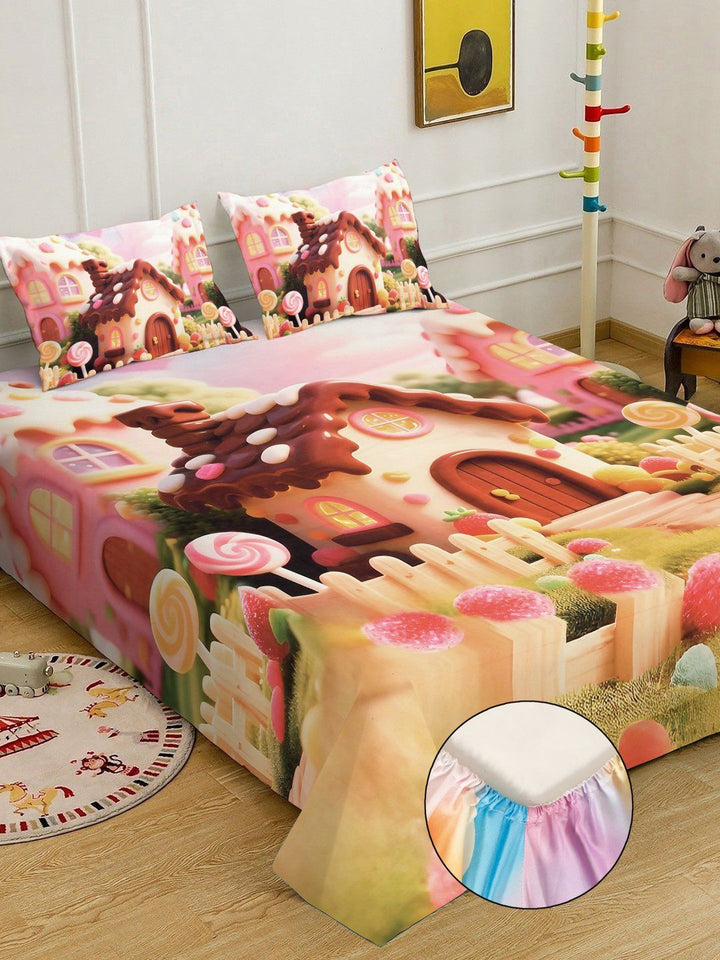 Myntra Elegant Homes Purple & Pink Cartoon Characters 300 TC King Bedsheet with 2 Pillow Covers