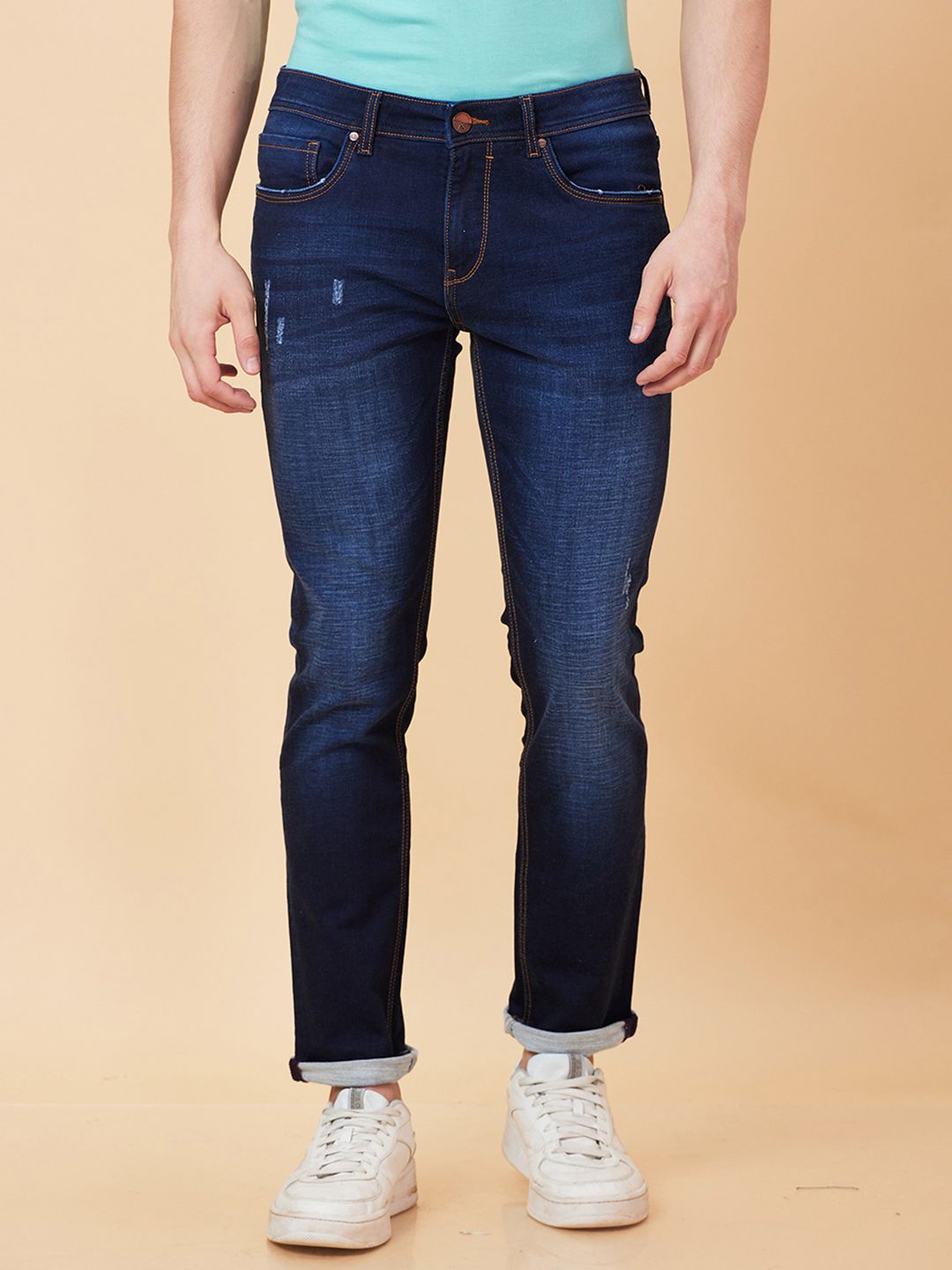 Being Human Men Skinny Fit Low Distress Light Fade Jeans