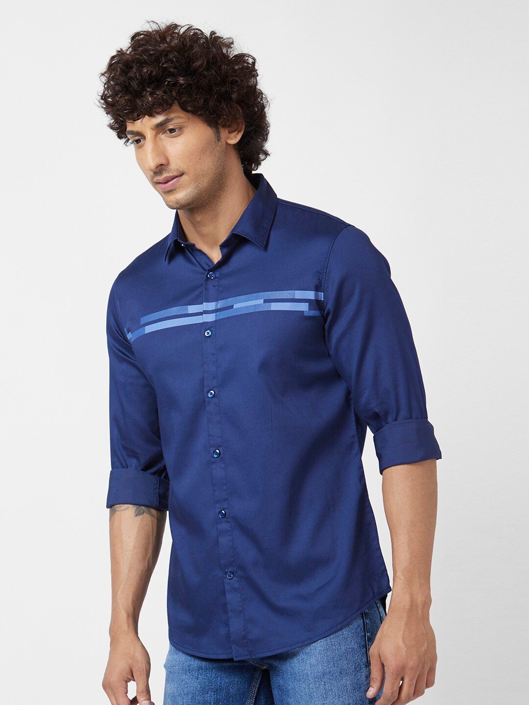 SPYKAR Classic Hortizontal Striped Regular Fit Spread Collar Opaque Casual Shirt