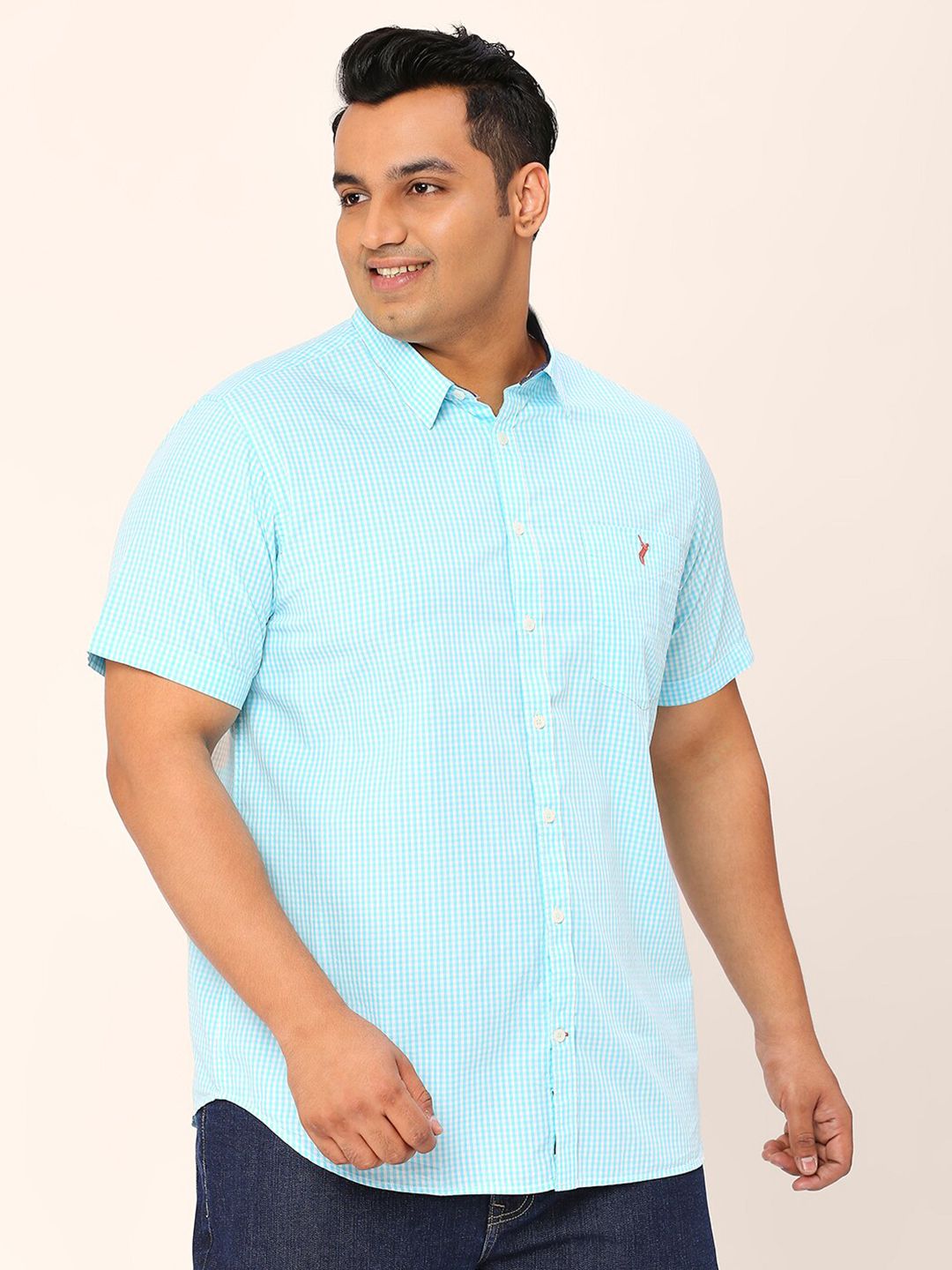 Thomas Scott Plus Size Standard Opaque Micro Checks Cotton Casual Shirt